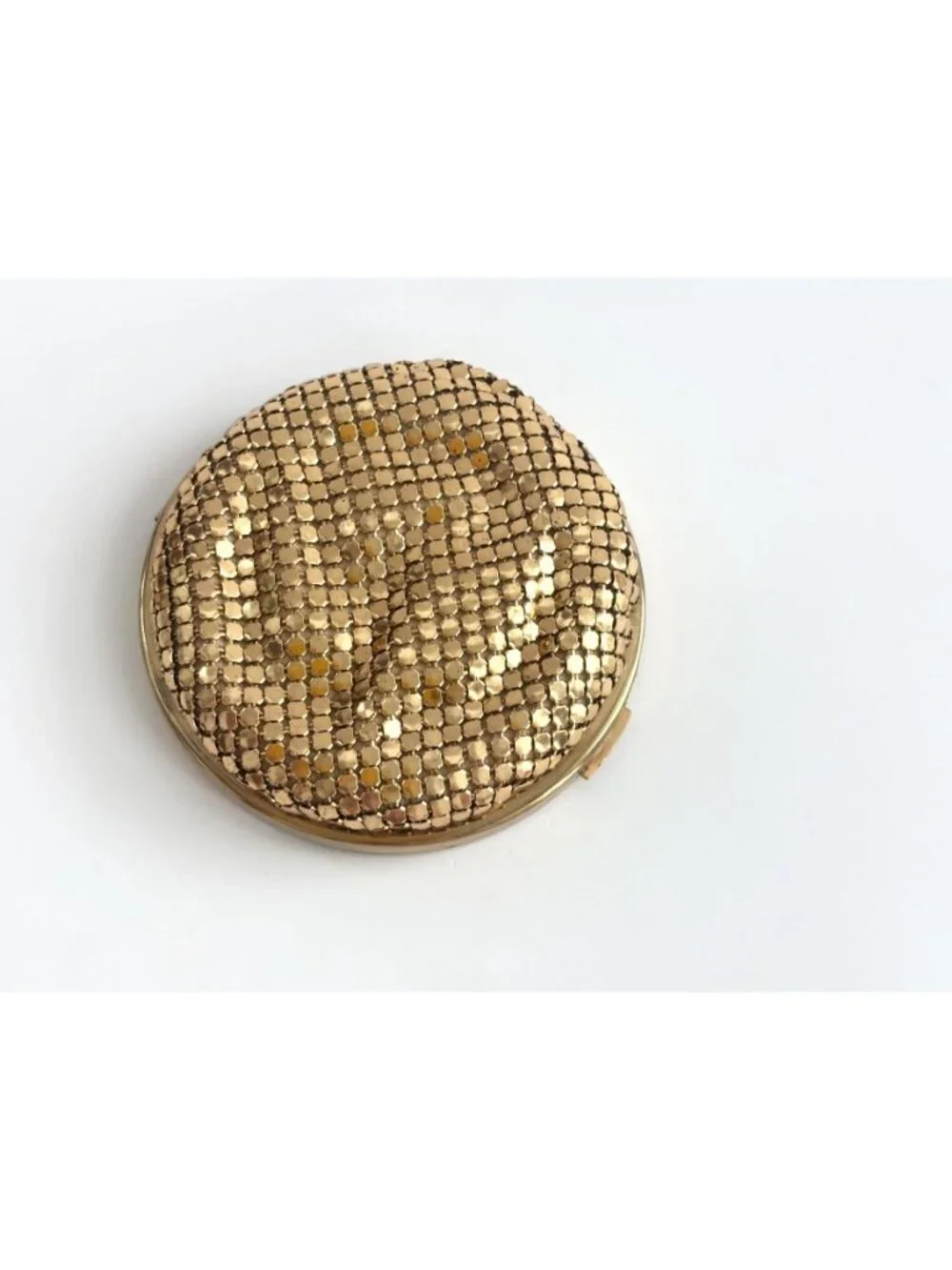 Rare Elgin American Powder Gold Toned STELLA Enamel & Mesh Hinged Mirror Compact